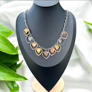 Milor Heart Charm Necklace Chain Mixed Metal Gold Silver Bronze Tri-Color 3-tone